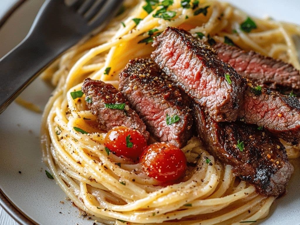Pasta with Beef Steak