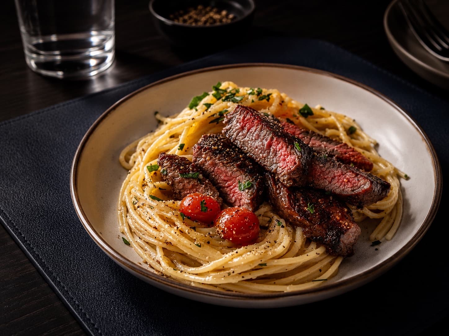 Pasta with Beef Steak